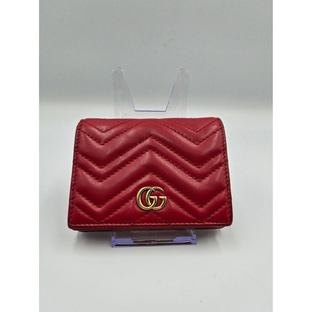 Gucci Marmont Red Leather Card Case Wallet Chevron Bifold Authentic - Picture 12 of 12